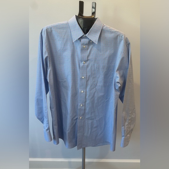 Jos. A. Bank Other - Jos. A. Bank Traveler’s Collection Plaid Dress Shirt Large Blue White Cotton